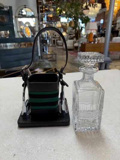 Gucci Inspired Leather Crystal Desk Set Italy 1970s