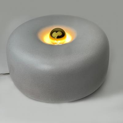 Guerrino Tramonti Mid Century Modern White Enameled Stoneware Round Table Lamp by G Tramonti