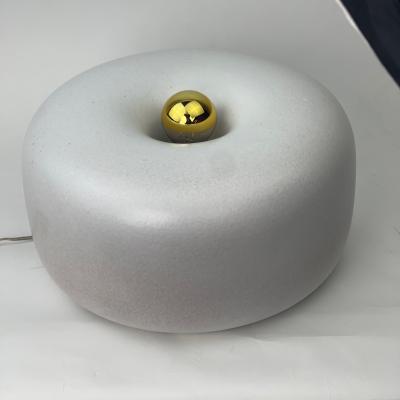 Guerrino Tramonti Mid Century Modern White Enameled Stoneware Round Table Lamp by G Tramonti