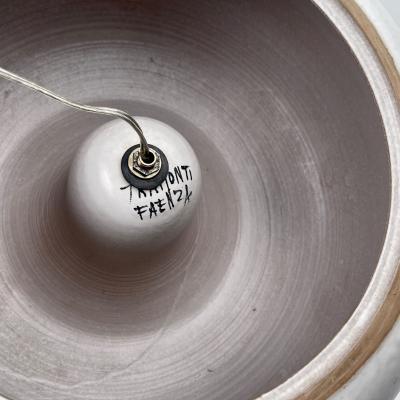 Guerrino Tramonti Mid Century Modern White Enameled Stoneware Round Table Lamp by G Tramonti
