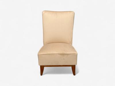 Guglielmo Pecorini Stained Wood Beige Velvet Low Lounge Chair Italy 1950s