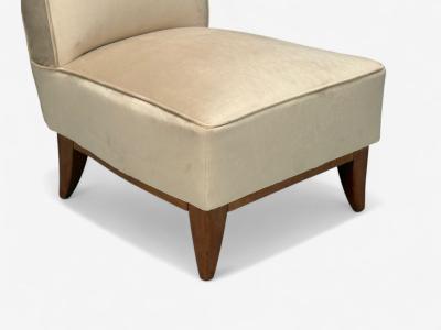 Guglielmo Pecorini Stained Wood Beige Velvet Low Lounge Chair Italy 1950s
