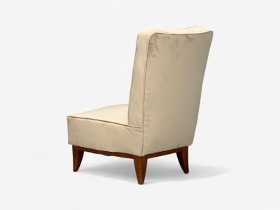 Guglielmo Pecorini Stained Wood Beige Velvet Low Lounge Chair Italy 1950s