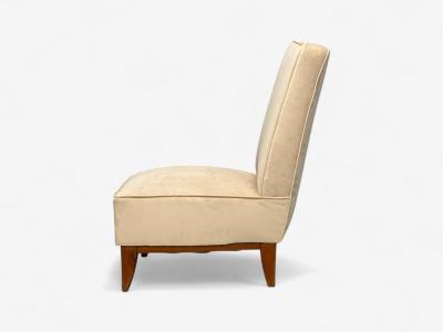 Guglielmo Pecorini Stained Wood Beige Velvet Low Lounge Chair Italy 1950s