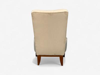 Guglielmo Pecorini Stained Wood Beige Velvet Low Lounge Chair Italy 1950s