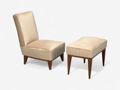 Guglielmo Pecorini Stained Wood Beige Velvet Low Lounge Chair Italy 1950s