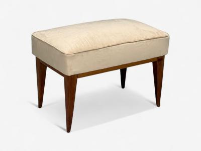 Guglielmo Pecorini Stained Wood Beige Velvet Ottoman Italy 1950s