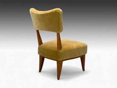 Guglielmo Pecorini Stained Wood Camel Mohair Low Lounge Chair Italy 1950s