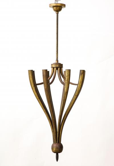 Guglielmo Ulrich Eight Arm Patinated Brass Chandelier by Guglielmo Ulrich Italy c 1950