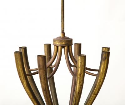 Guglielmo Ulrich Eight Arm Patinated Brass Chandelier by Guglielmo Ulrich Italy c 1950
