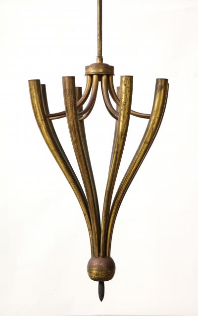 Guglielmo Ulrich Eight Arm Patinated Brass Chandelier by Guglielmo Ulrich Italy c 1950