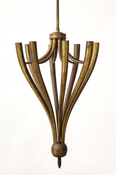 Guglielmo Ulrich Eight Arm Patinated Brass Chandelier by Guglielmo Ulrich Italy c 1950