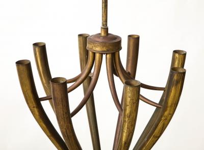 Guglielmo Ulrich Eight Arm Patinated Brass Chandelier by Guglielmo Ulrich Italy c 1950