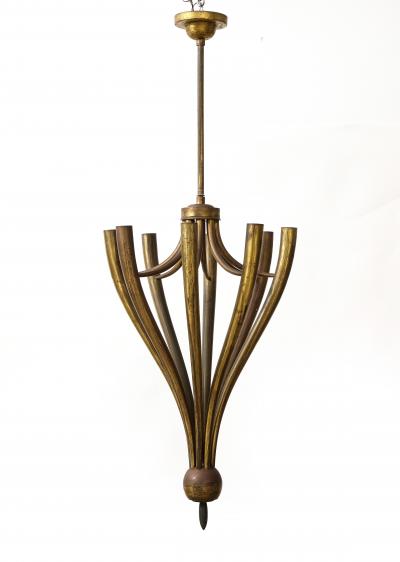 Guglielmo Ulrich Eight Arm Patinated Brass Chandelier by Guglielmo Ulrich Italy c 1950