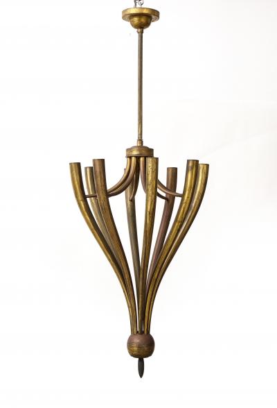 Guglielmo Ulrich Eight Arm Patinated Brass Chandelier by Guglielmo Ulrich Italy c 1950