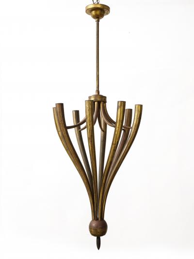 Guglielmo Ulrich Eight Arm Patinated Brass Chandelier by Guglielmo Ulrich Italy c 1950