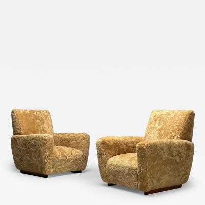 Guglielmo Ulrich Guglielmo Ulrich Attr Italian Mid Century Modern Lounge Chairs Honey Shearling