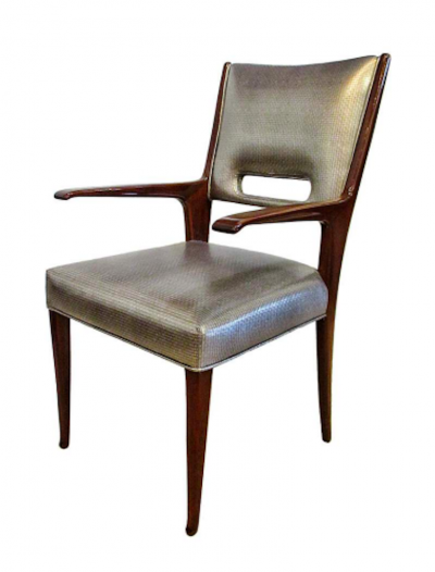 Guglielmo Ulrich Guglielmo Ulrich Italian Metallic Upholstered Mahogany Armchair Desk Chair