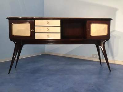 Guglielmo Ulrich Italian Mid Century Center Parchment Sideboard Guglielmo Ulrich Style 1950s