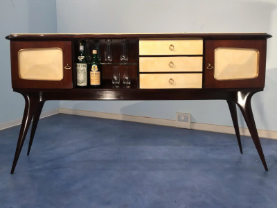 Guglielmo Ulrich Italian Mid Century Center Parchment Sideboard Guglielmo Ulrich Style 1950s