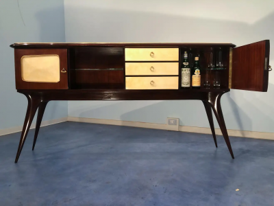 Guglielmo Ulrich Italian Mid Century Center Parchment Sideboard Guglielmo Ulrich Style 1950s