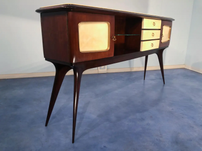 Guglielmo Ulrich Italian Mid Century Center Parchment Sideboard Guglielmo Ulrich Style 1950s