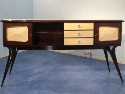 Guglielmo Ulrich Italian Mid Century Center Parchment Sideboard Guglielmo Ulrich Style 1950s