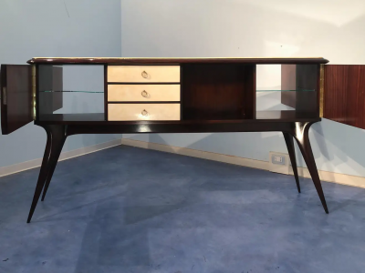 Guglielmo Ulrich Italian Mid Century Center Parchment Sideboard Guglielmo Ulrich Style 1950s