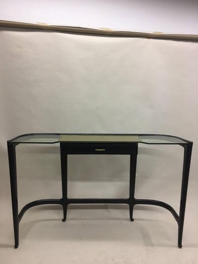 Guglielmo Ulrich Large Italian Modern Neoclassical Carved Wood Glass Console Attr to G Ulrich