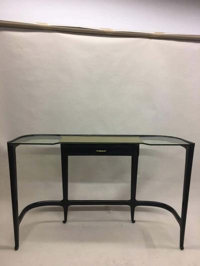 Guglielmo Ulrich Large Italian Modern Neoclassical Carved Wood Glass Console Guglielmo Ulrich