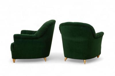 Guglielmo Ulrich Pair of Art Deco Lounge Chairs with Green Mohair Channel Back Italy