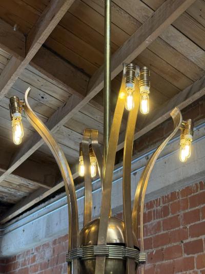 Guglielmo Ulrich Solid Brass Sculptural Chandelier in Style of Guglielmo Ulrich circa 1970s
