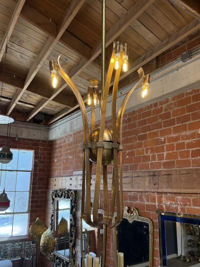 Guglielmo Ulrich Solid Brass Sculptural Chandelier in Style of Guglielmo Ulrich circa 1970s