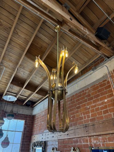 Guglielmo Ulrich Solid Brass Sculptural Chandelier in Style of Guglielmo Ulrich circa 1970s