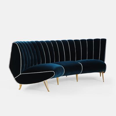 Guglielmo Veronesi Curved Channel Back Navy Velvet Sofa