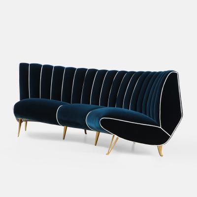 Guglielmo Veronesi Curved Channel Back Navy Velvet Sofa