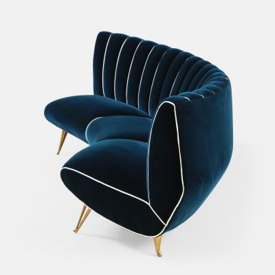 Guglielmo Veronesi Curved Channel Back Navy Velvet Sofa