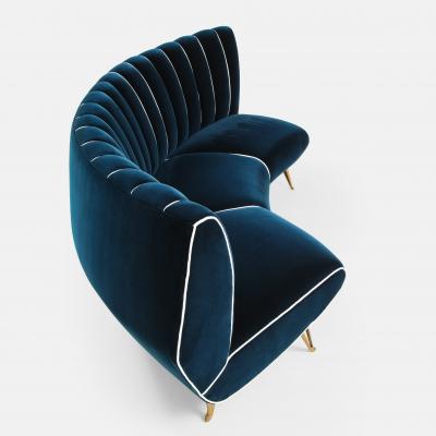 Guglielmo Veronesi Curved Channel Back Navy Velvet Sofa