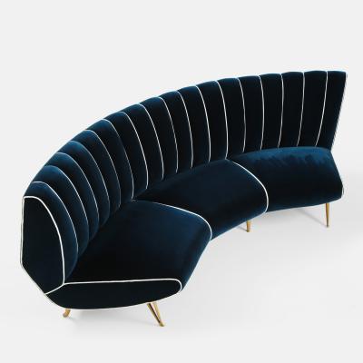 Guglielmo Veronesi Curved Channel Back Navy Velvet Sofa