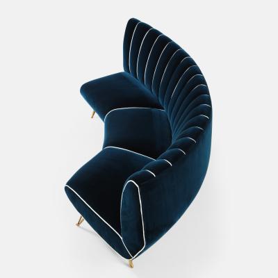 Guglielmo Veronesi Curved Channel Back Navy Velvet Sofa