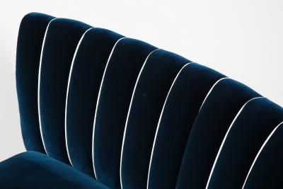 Guglielmo Veronesi Curved Channel Back Navy Velvet Sofa