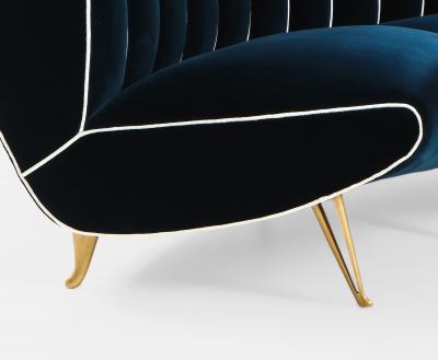 Guglielmo Veronesi Curved Channel Back Navy Velvet Sofa