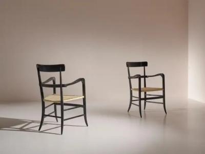 Guido Chiappe Beech and Cane Armchairs for Continental Hotel in Santa Margherita
