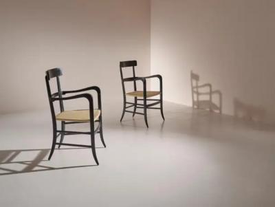 Guido Chiappe Beech and Cane Armchairs for Continental Hotel in Santa Margherita