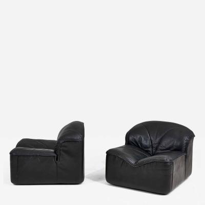 Guido Faleschini Black Leather Lounge Chairs Mariani for Pace