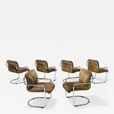 Guido Faleschini Chrome and Suede Dining Chairs by Mariani for Pace