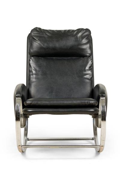 Guido Faleschini Guido Faleschini Italian Mid Century Chrome and Black Leather Rocking Chair