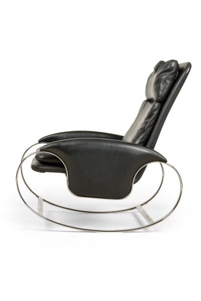 Guido Faleschini Guido Faleschini Italian Mid Century Chrome and Black Leather Rocking Chair