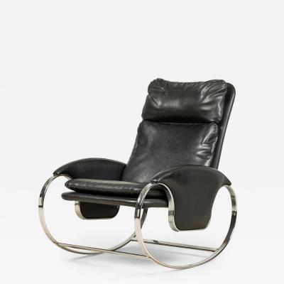 Guido Faleschini Guido Faleschini Italian Mid Century Chrome and Black Leather Rocking Chair