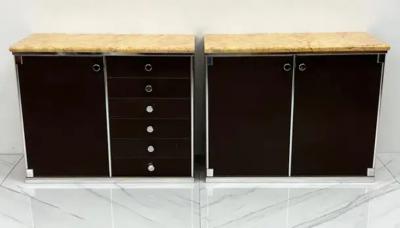 Guido Faleschini Guido Faleschini for Mariani Leather and Suede Wrapped Marble Topped Cabinets